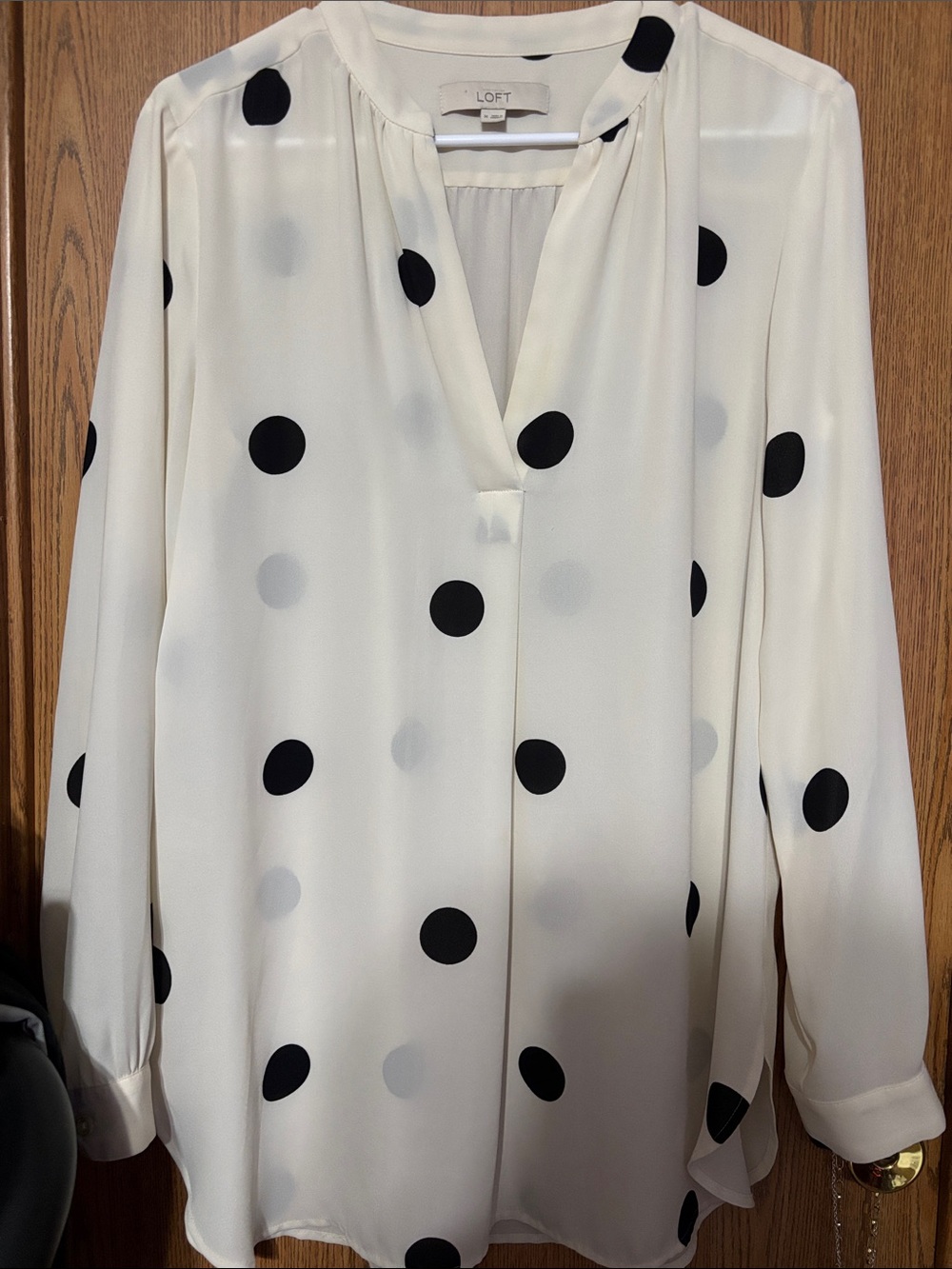 LOFT Cream Blouse with Black Polka Dots